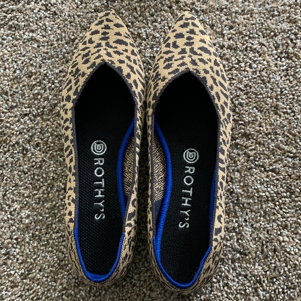 Rothy's Leopard Print Pointed Toe Flats in Tan and Black